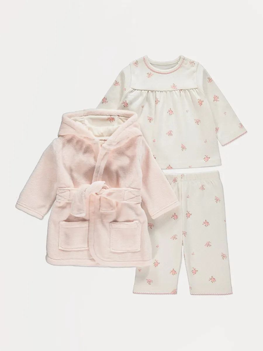 Floral Long Sleeve Pyjamas and Fleece Dressing Gown