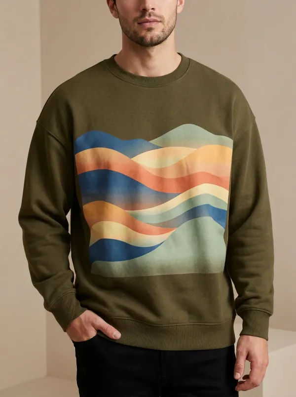 Abstract Wave Gradient Graphic Crewneck Sweatshirt