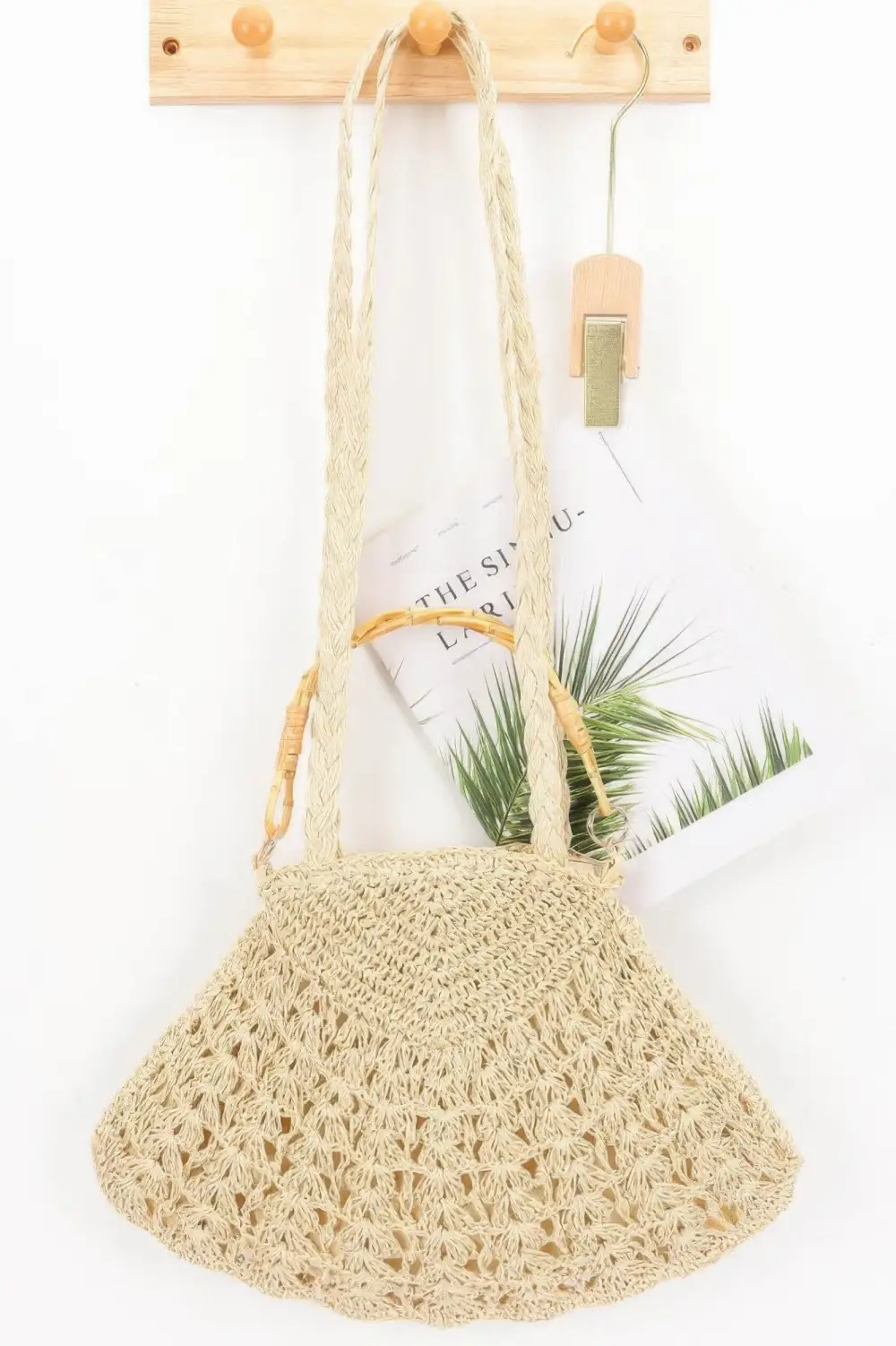 Faux Straw Bamboo Handle Bag