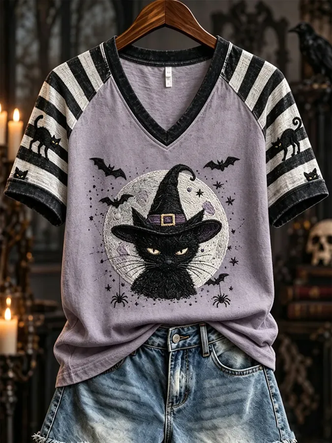 Women'S Casual Retro Cat Printed T-Shirt