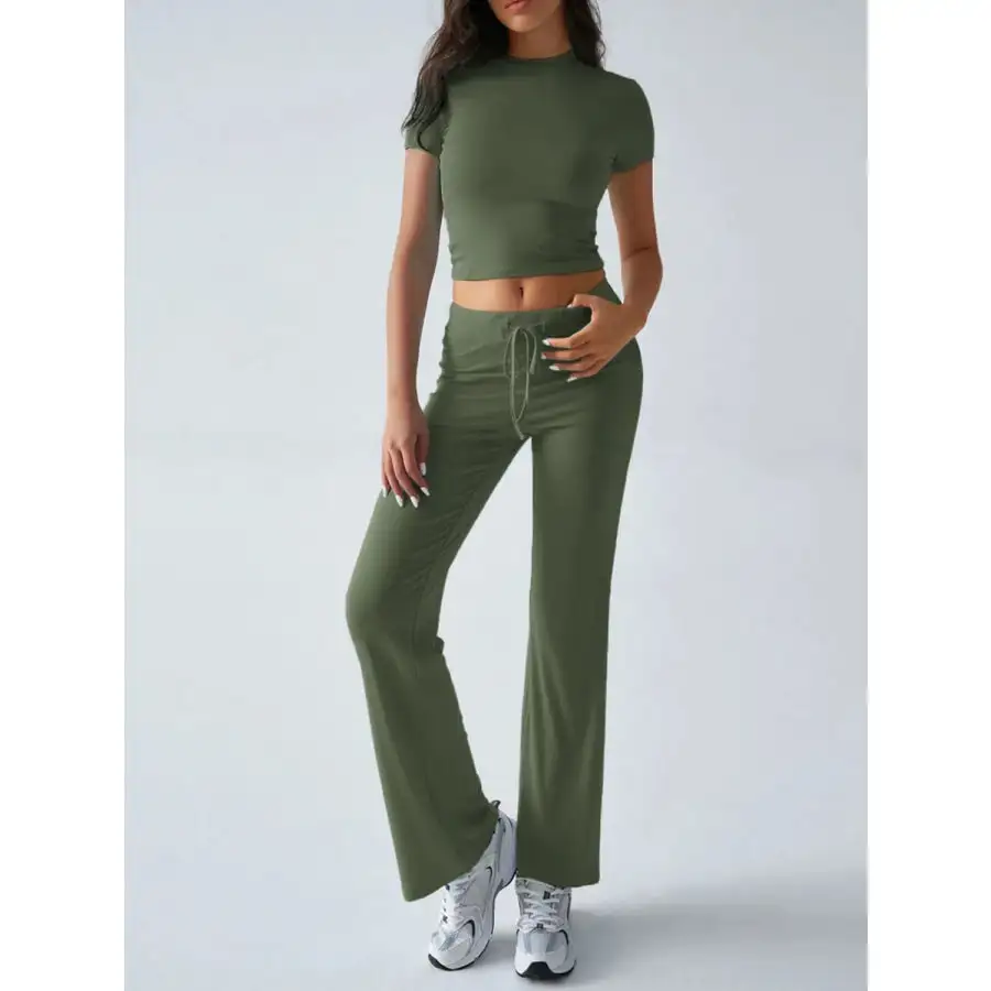 Everyday Round Neck Short Sleeve Top and Pants Set