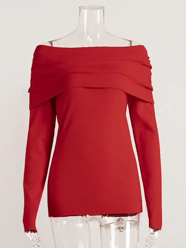 Off Shoulder Long Sleeve Relaxed Fit Pullover Sweater