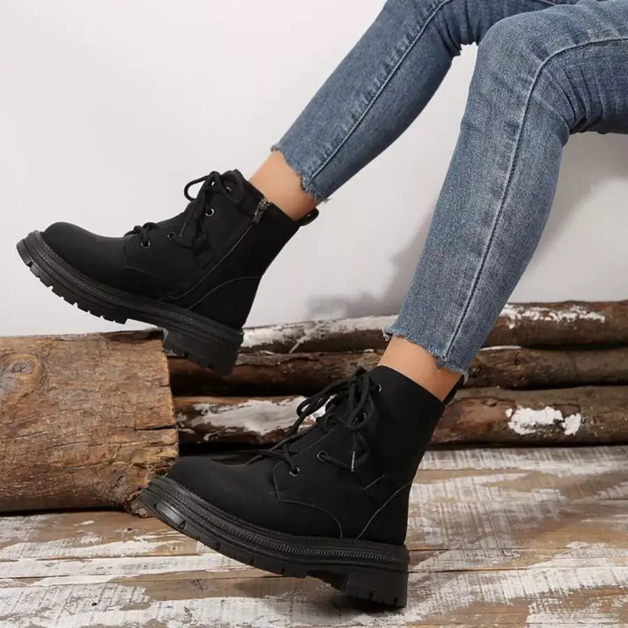 Round Toe Lace-Up Platform Boots