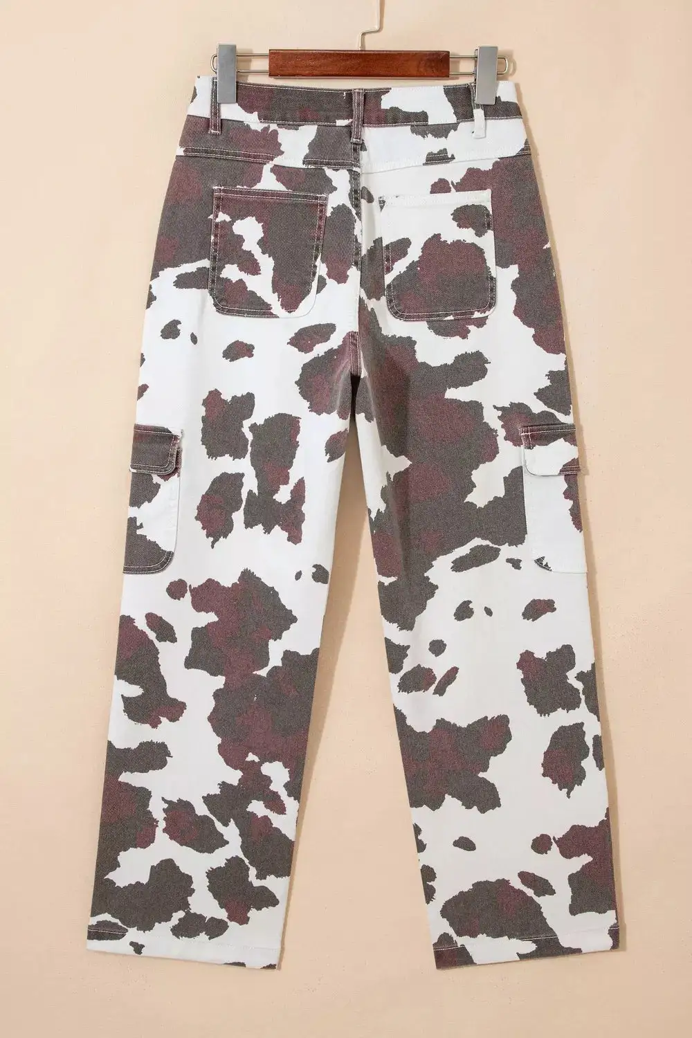 Denim Cow Print Pocketed Jeans