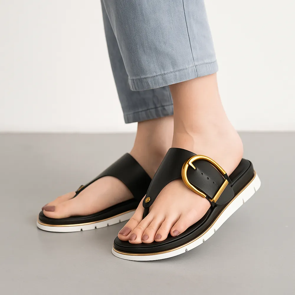  Cushioned Buckle Thong Sandals Apparel