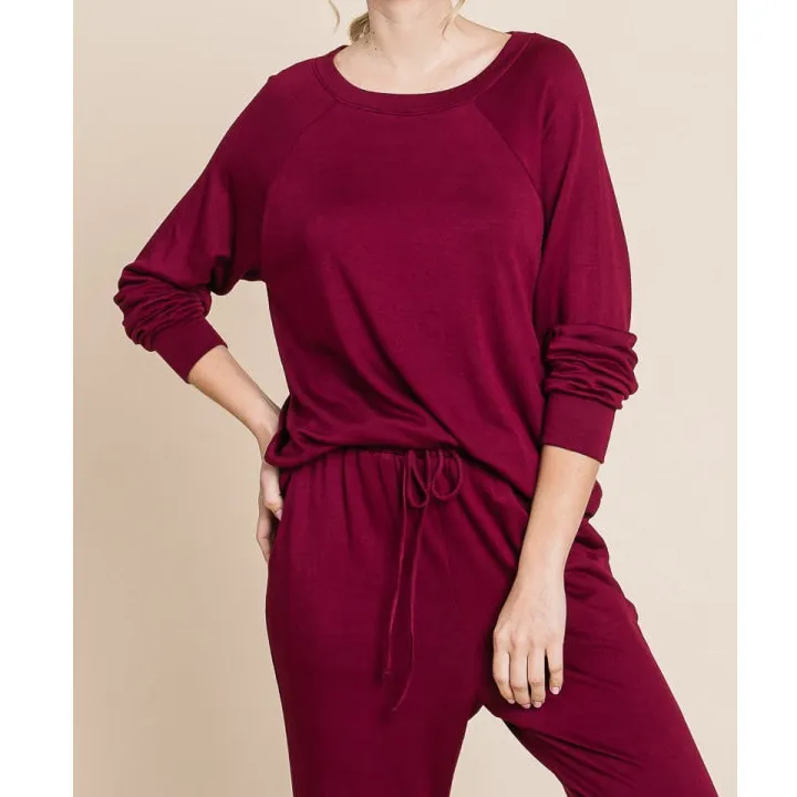 Super Lady Round Neck Raglan Sleeve Top and Pants Lounge Set