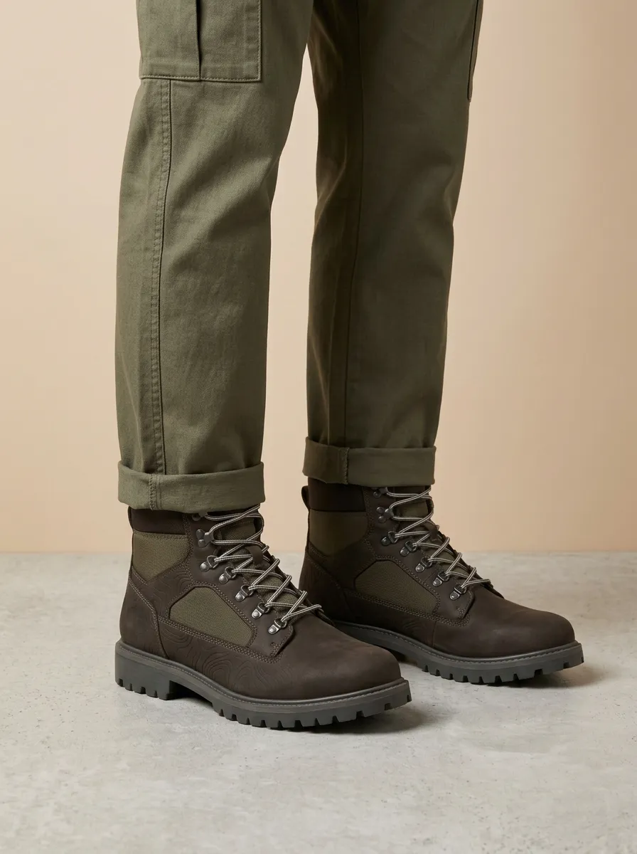 Unisex Casual Outdoor Hiking Topographic Pattern Print Work Boots