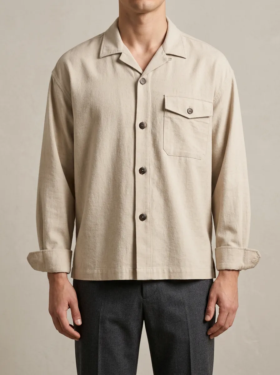 Beige Casual Shirt with Button Front Elements