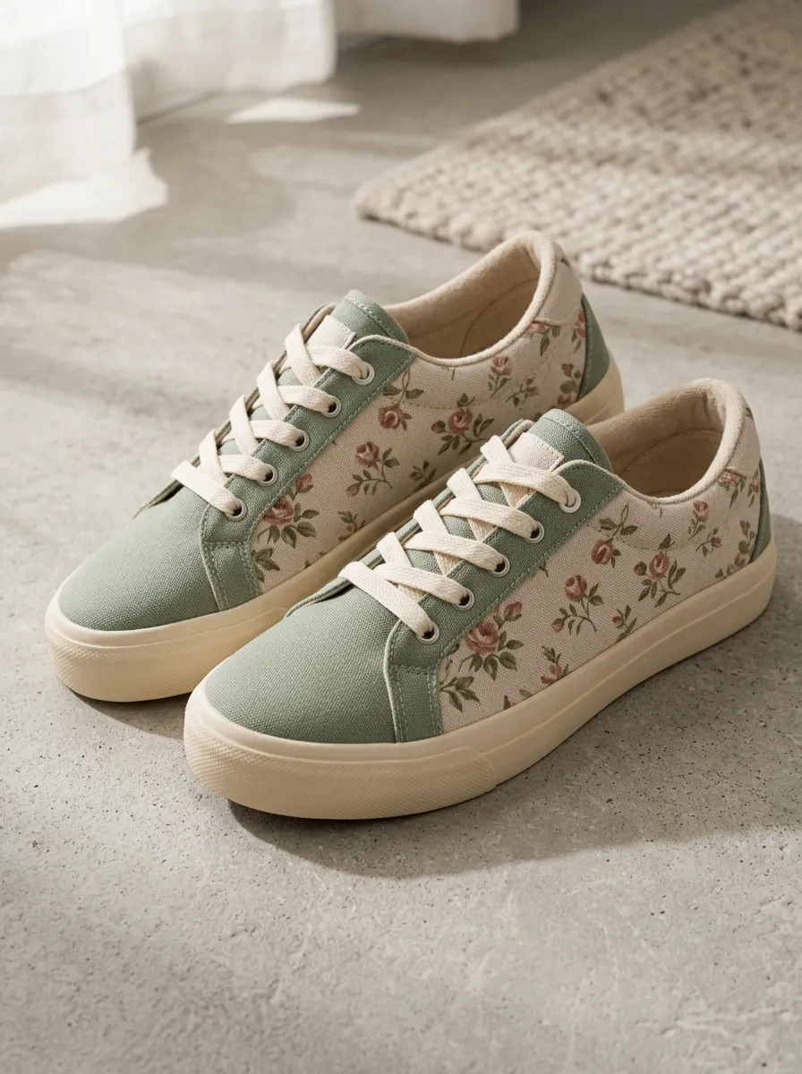 Women's Vintage Floral Rose Pattern Printed Canvas Sneakers