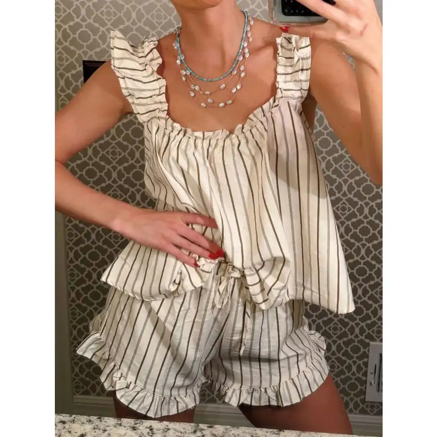 Ruffled Striped Tank and Shorts Set