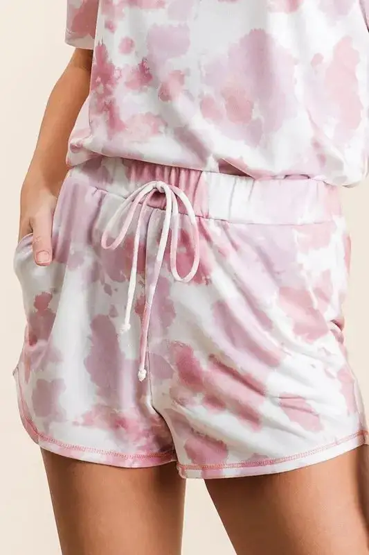 Tie Dye Print Terry Side Pocket Shorts