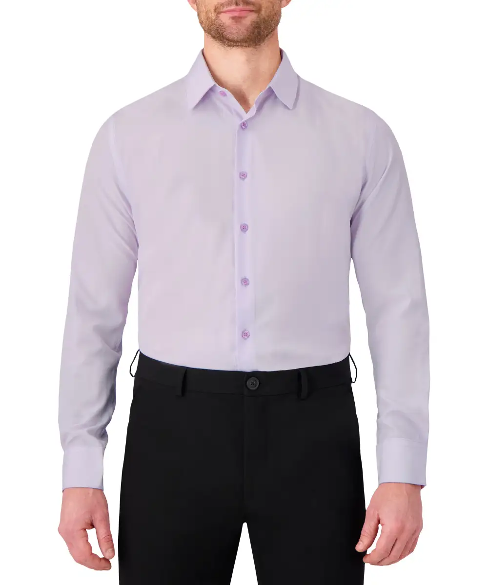 Classic Twill-Print Four-Way-Stretch Modern-Fit Men's Dress Shirt