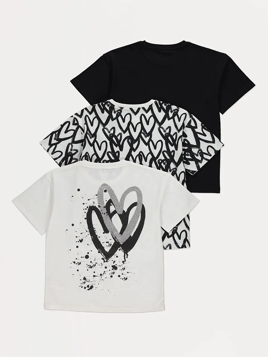 Graffiti Hearts T-Shirts 3 Pack