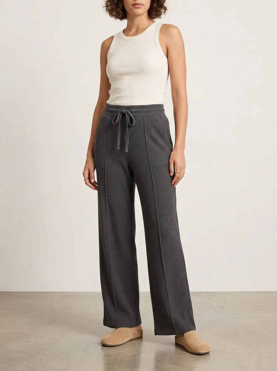 Women's Waffle Knit Drawstring Wide Leg Lounge Pants