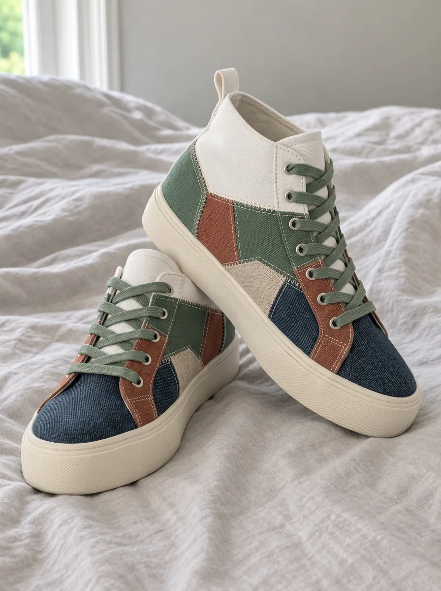 Men's Classic Colorblock Patchwork Design Patterned Canvas Shoes