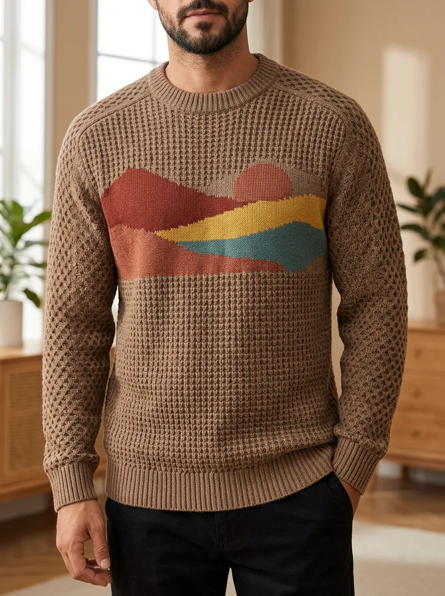 Men's Abstract Mountain Sunset Sweater