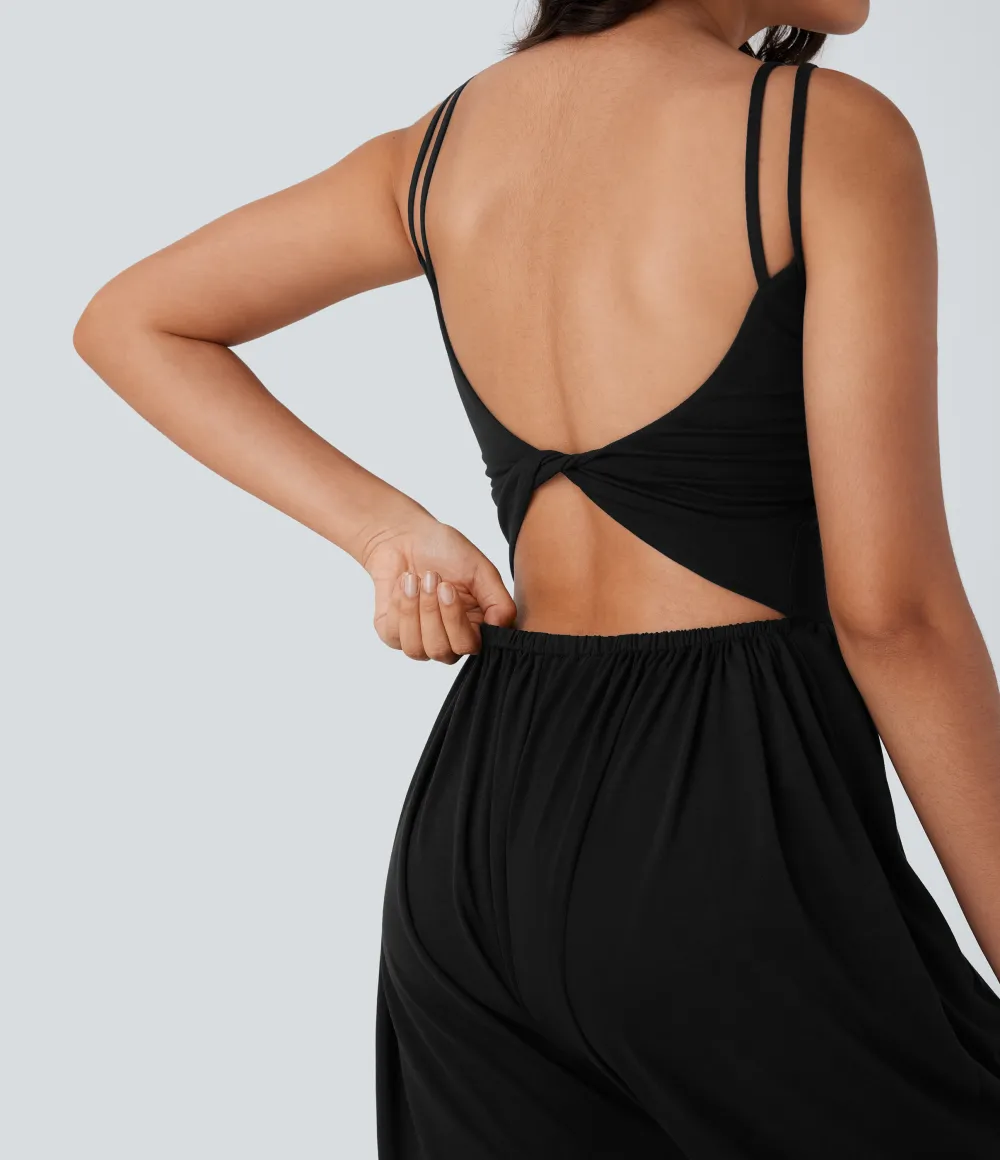 Double Straps Pocket Harem Casual Jumpsuit-Easy Peezy
