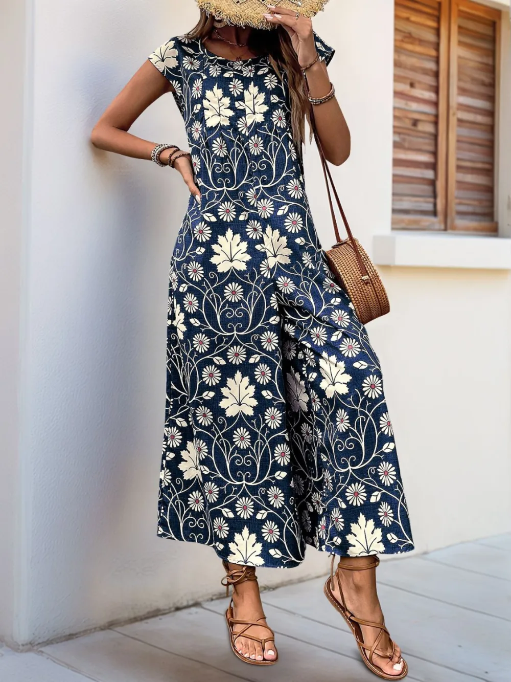 Round Neck Cap Sleeve Wide Leg Jumpsuit