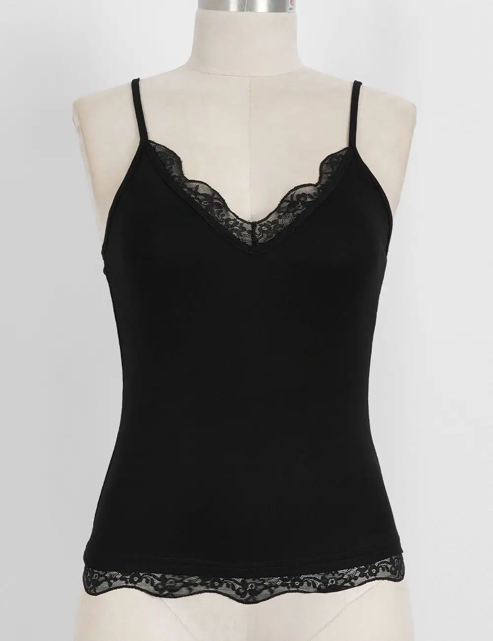 Lace Trim V Neck Spaghetti Strap Cami Top