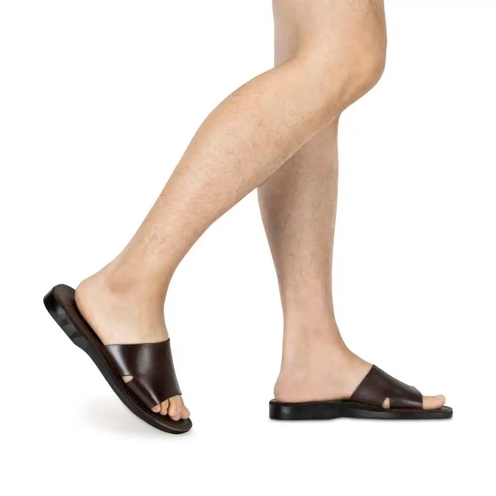 Leather Wide Strap Slide Sandals