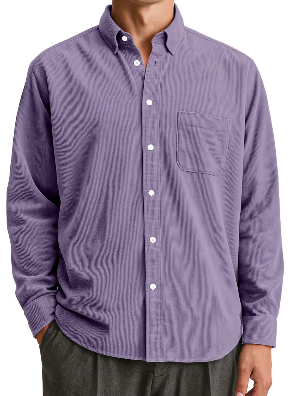 Clean Line Corduroy Open Collar Shirt