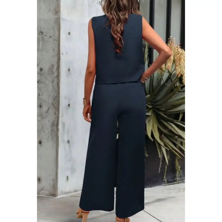 Round Neck Tank and Wide Leg Pants Set