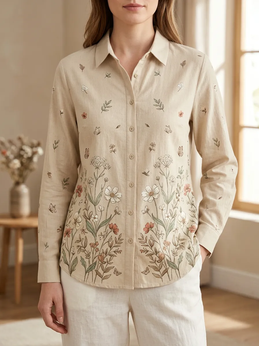 Women's Scenic Nature Lover Wildflower Butterfly Shirt
