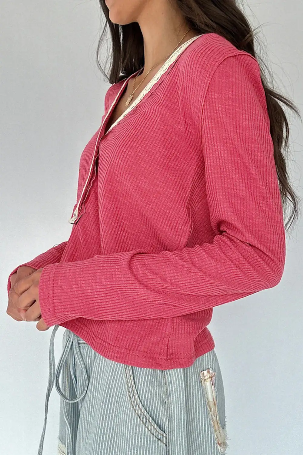 Women's Ribbed Lace Textured Top