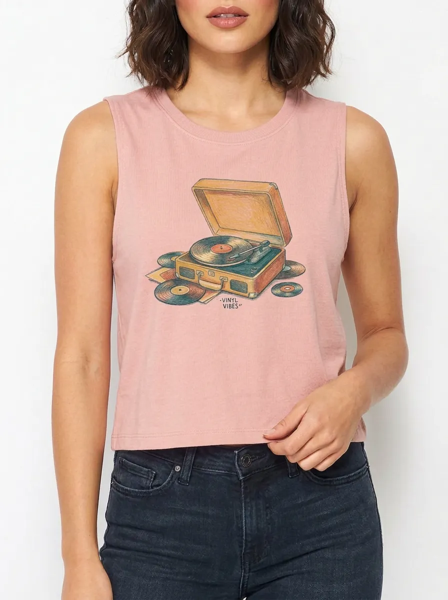 Women's Music Vinyl Record Player Graphic Tank Top