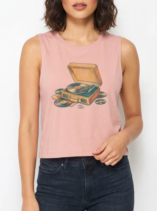 Women's Music Vinyl Record Player Graphic Tank Top