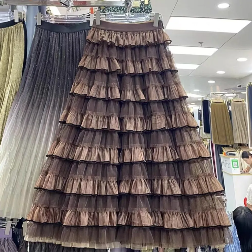 Streamlined Layered Mesh Midi Skirt