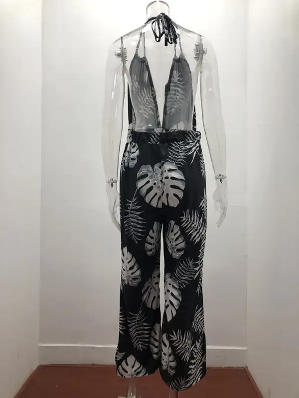 Irregular Printed Halter Neck Jumpsuit