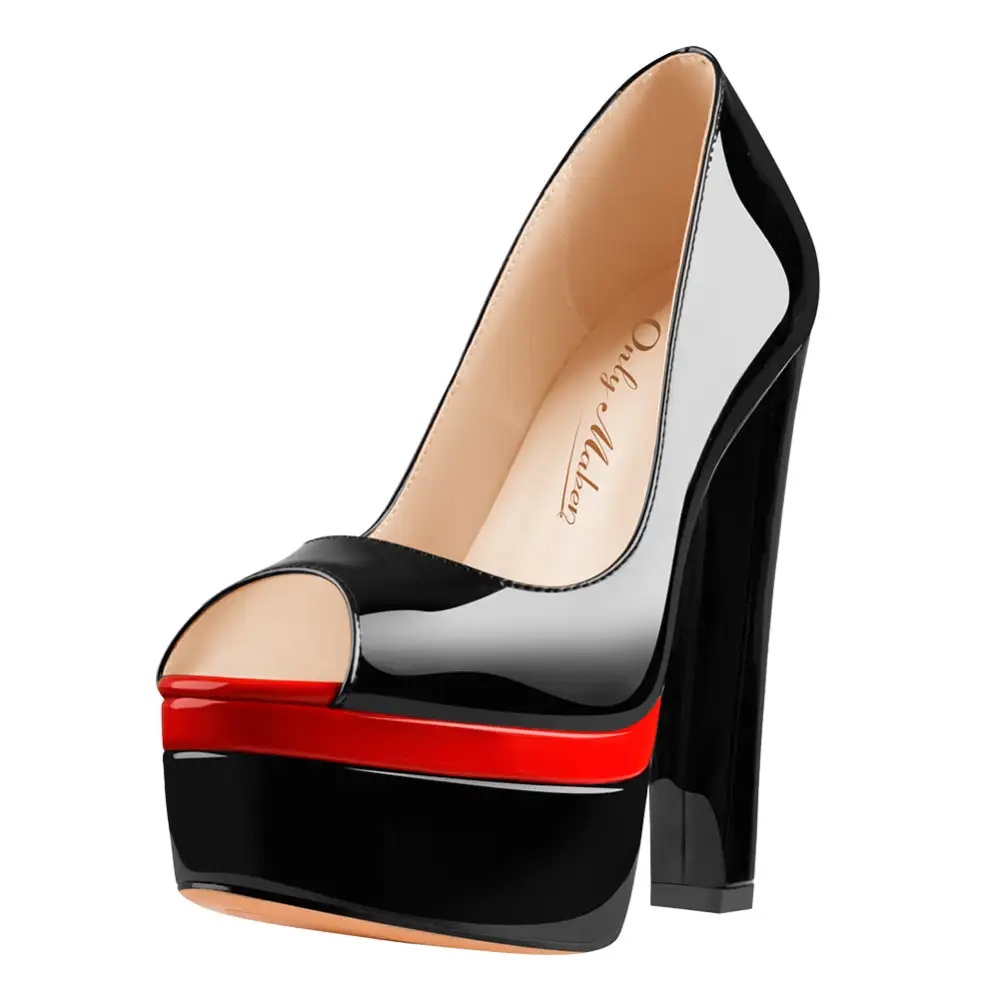 Peep Toe Double Platform Chunky Heel Pumps