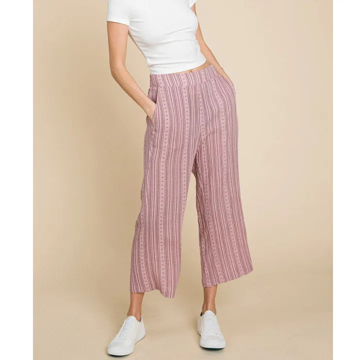Striped Elastic Waist Wide Leg Pants