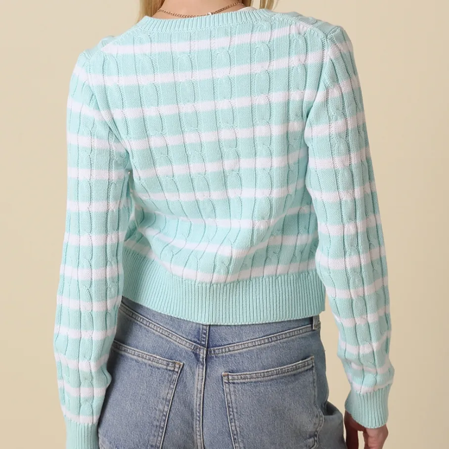 Striped Cable Knit Button Cardigan