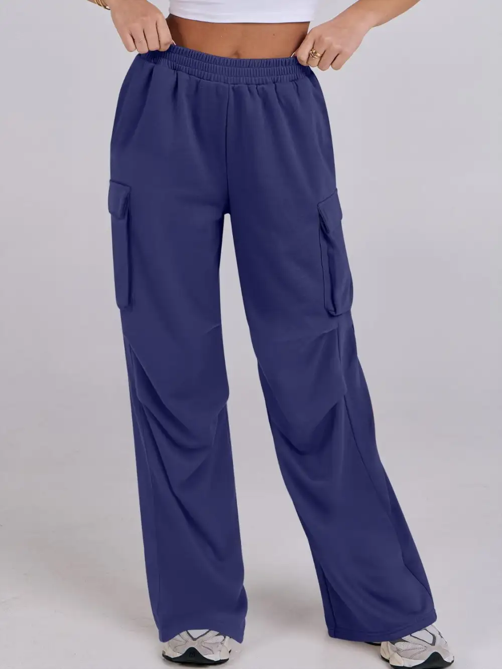 Elastic Waist Wide Leg Pants With Pocket