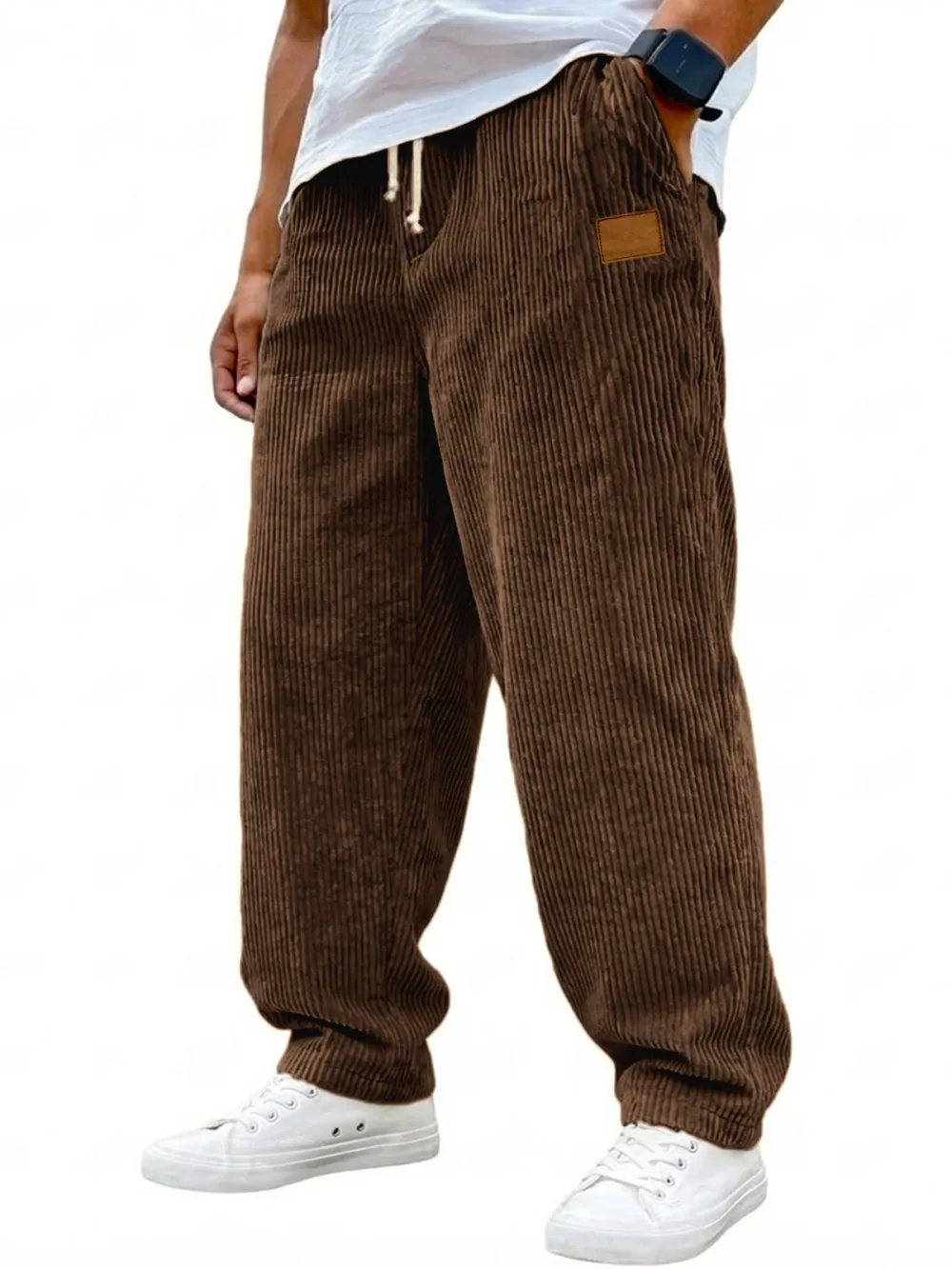 Corduroy Drawstring Seamed Trousers