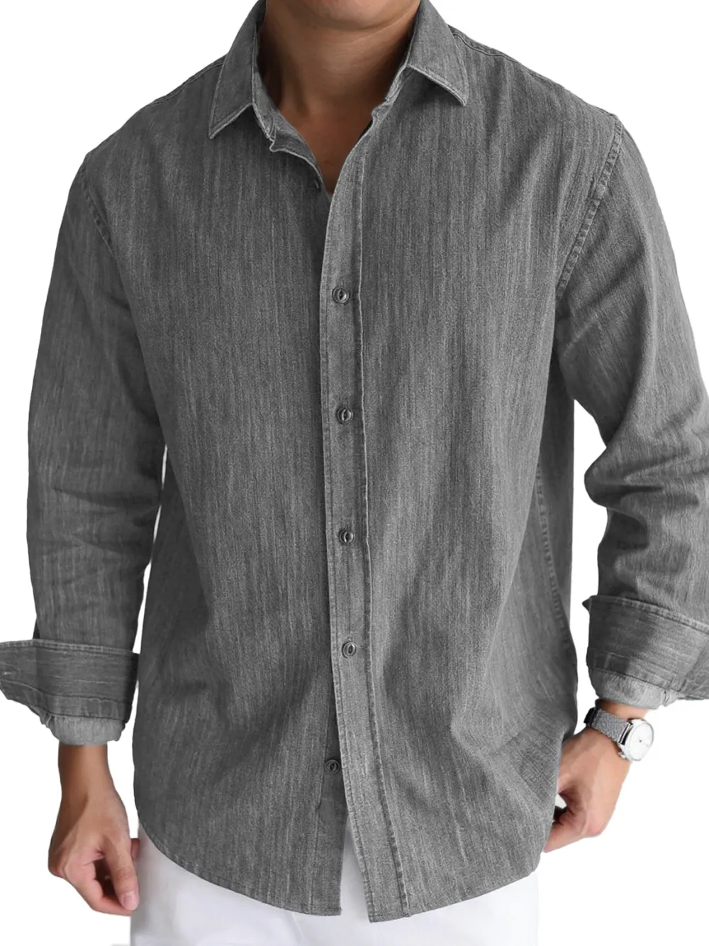 Clean Line Long Sleeve Open Collar Shirt