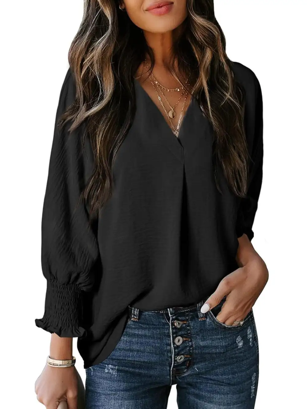 Ruffled Soft Structure V-Neck Blouse