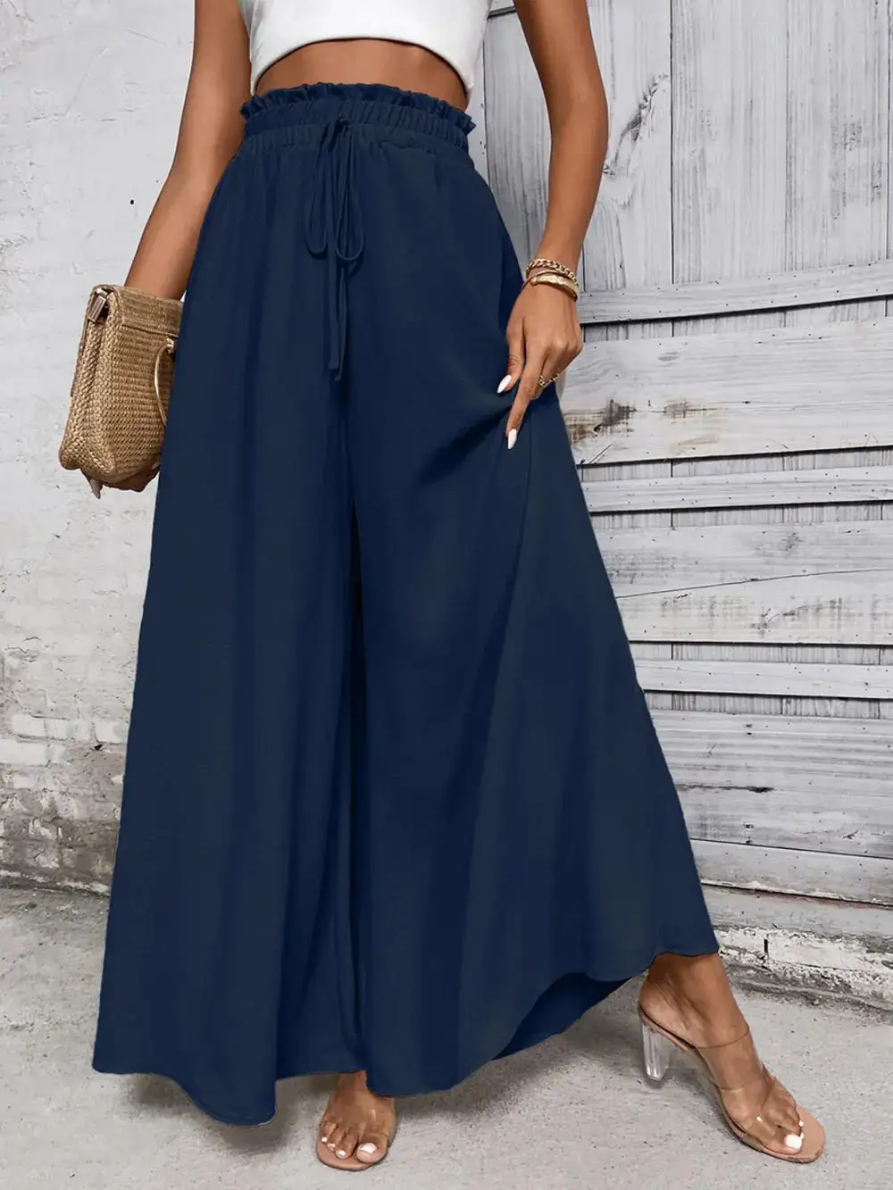 Wide Leg High Waist Tie Waist Pants