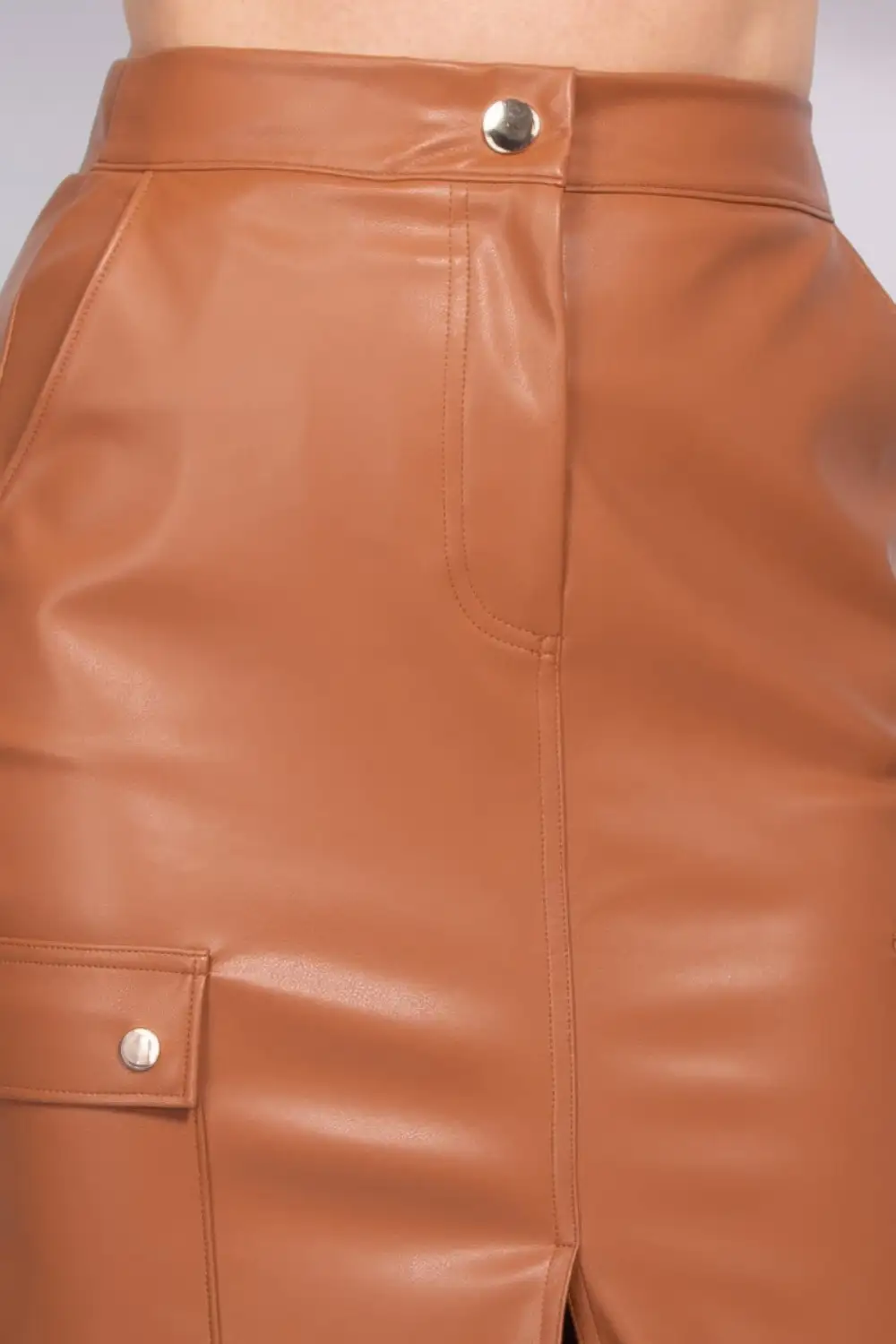 Button Front Faux Leather Skirt