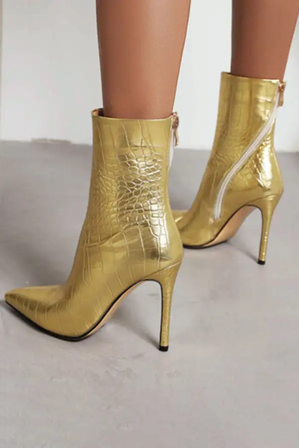 Stone Pattern Zip-Up Boots