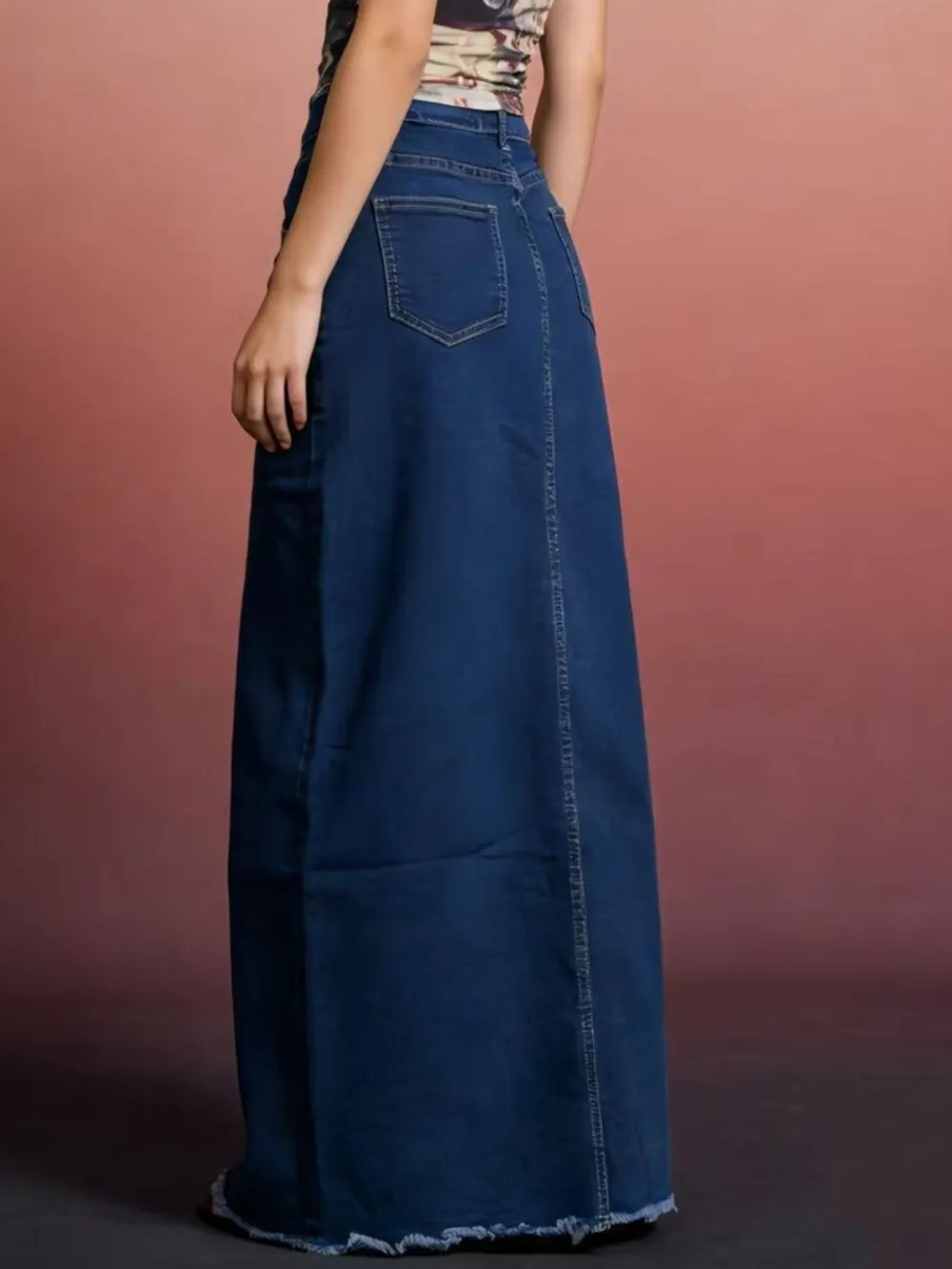 Raw Hem Maxi Skirt