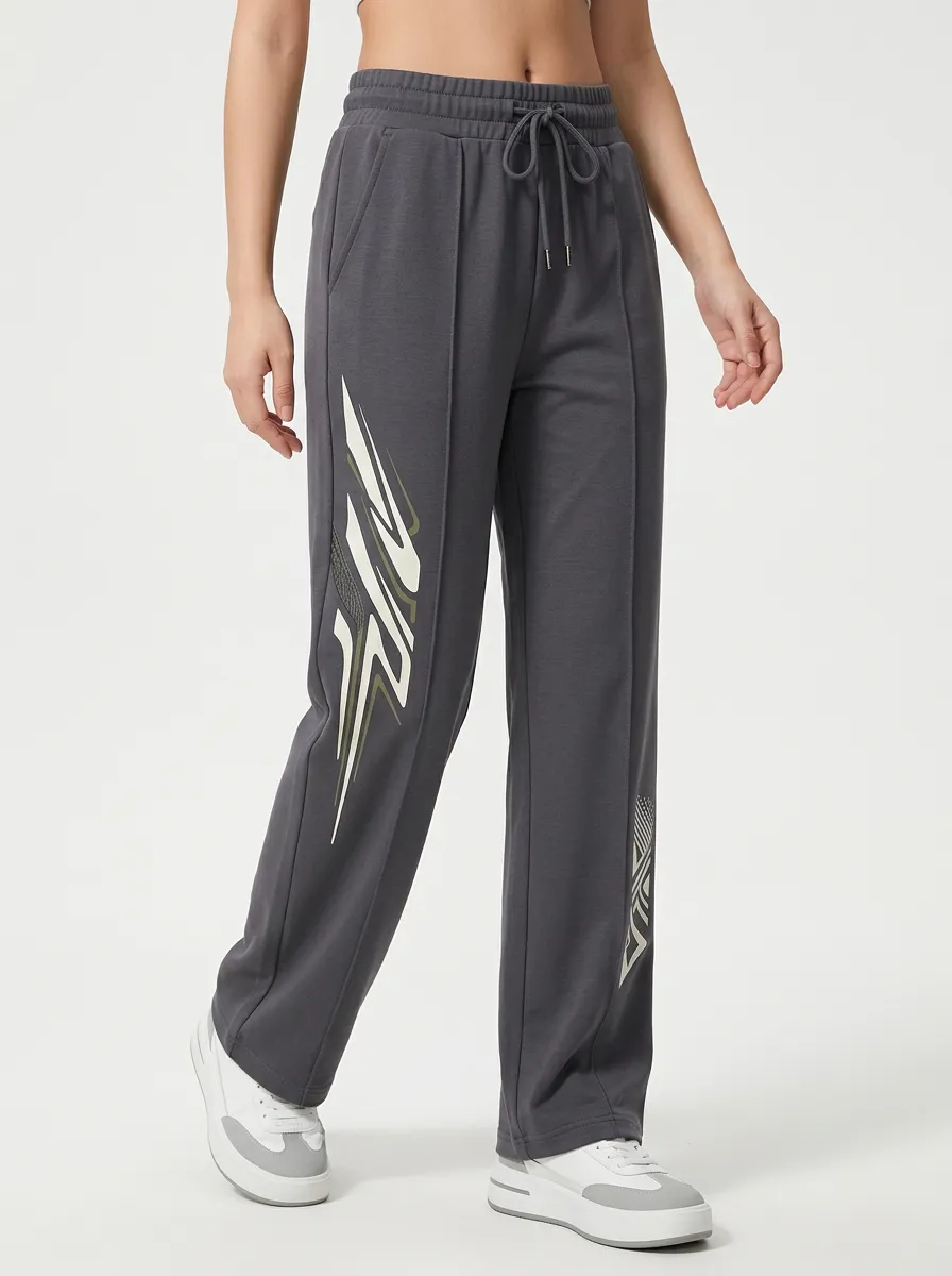 Women's Charcoal Graphic Print Straight-Leg Sweatpants