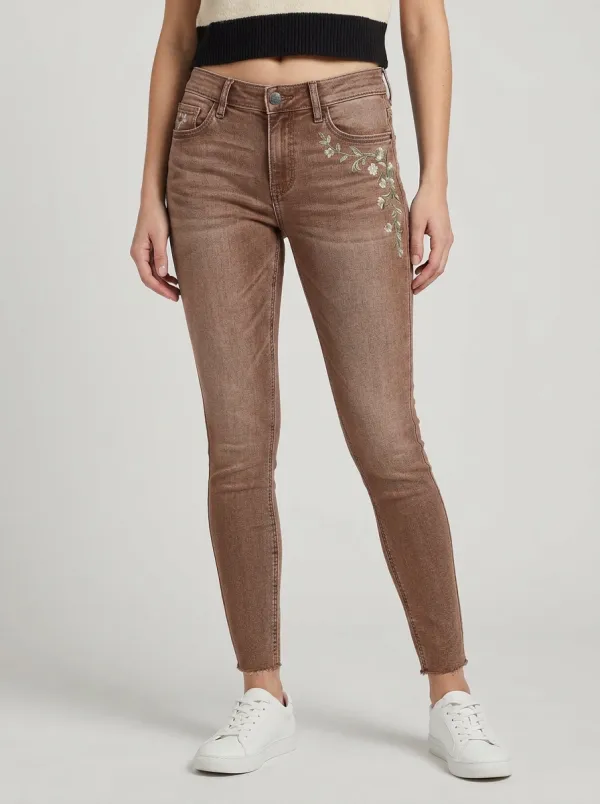 Women's Floral Embroidered Flower Graphic Slim Jeans