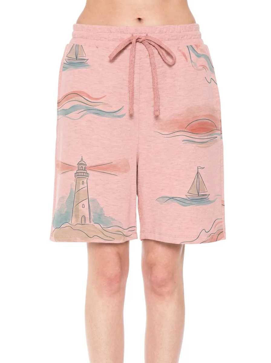 Women's Nautical Ocean Lover Lighthouse Sailboat Vacation Graphic Shorts