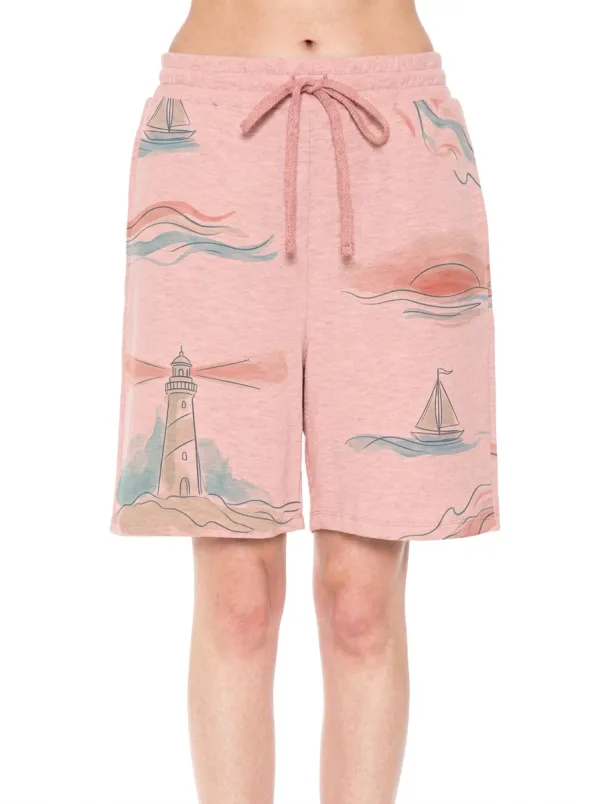 Women's Nautical Ocean Lover Lighthouse Sailboat Vacation Graphic Shorts