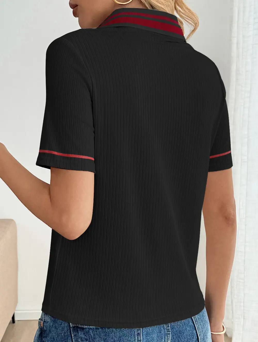 Retro Striped Collared Polo Shirt
