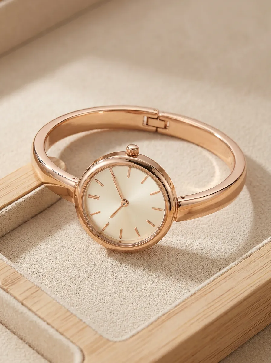 Rose Gold Minimalist Bangle Watch