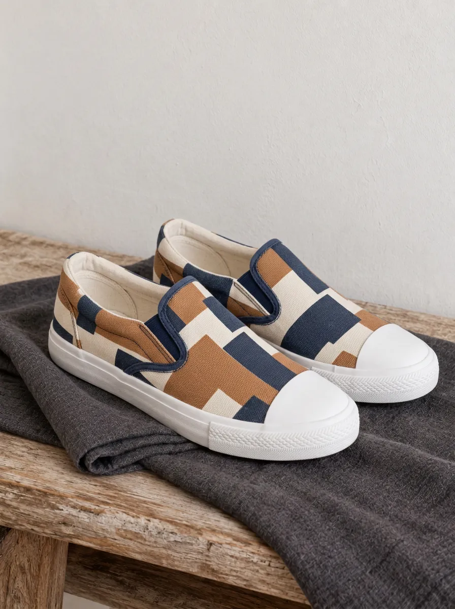 Men's Classic Geometric Color Block Pattern Patterned Canvas Shoes